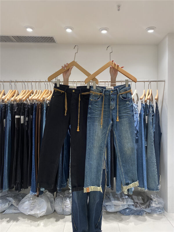 New in winter! [O NOT 1] Flanged heavy work comfortable all-match jeans (with detachable chain) R239# LSW