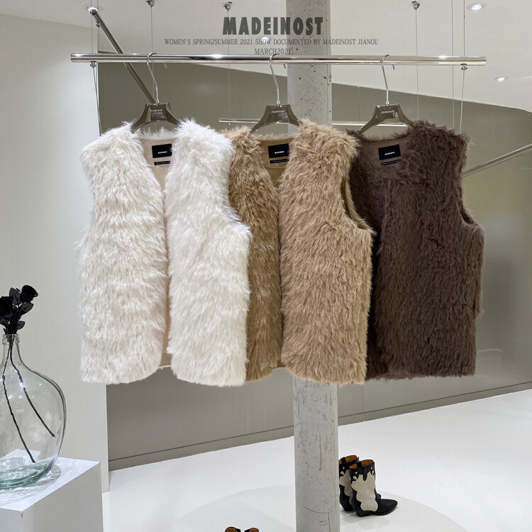 Original price 134.10! [Ousha MADEINOST] Environmental protection simulation sheep curly fur integrated process vest YS1-YS2-85282