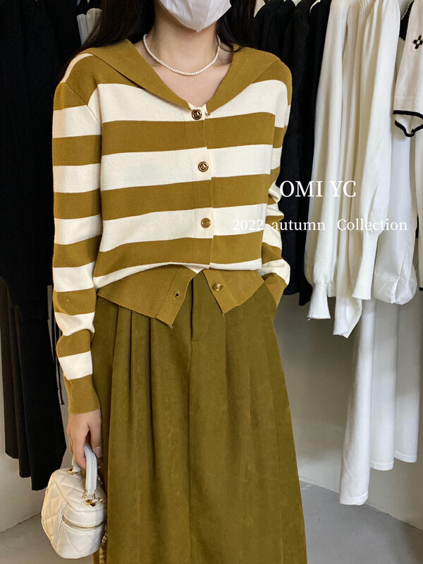 [O MI] lapel Stripe Sweater YS-6017