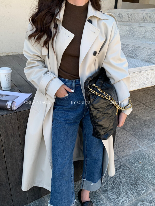 [ONIVINTAGE Onie] Medium long design trench coat windbreaker (with waist rope) OH226W4448