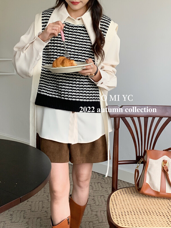 Autumn on the new![O MI] versatile round collar stripe contrast vest (excluding interior) YS3297 # FHX