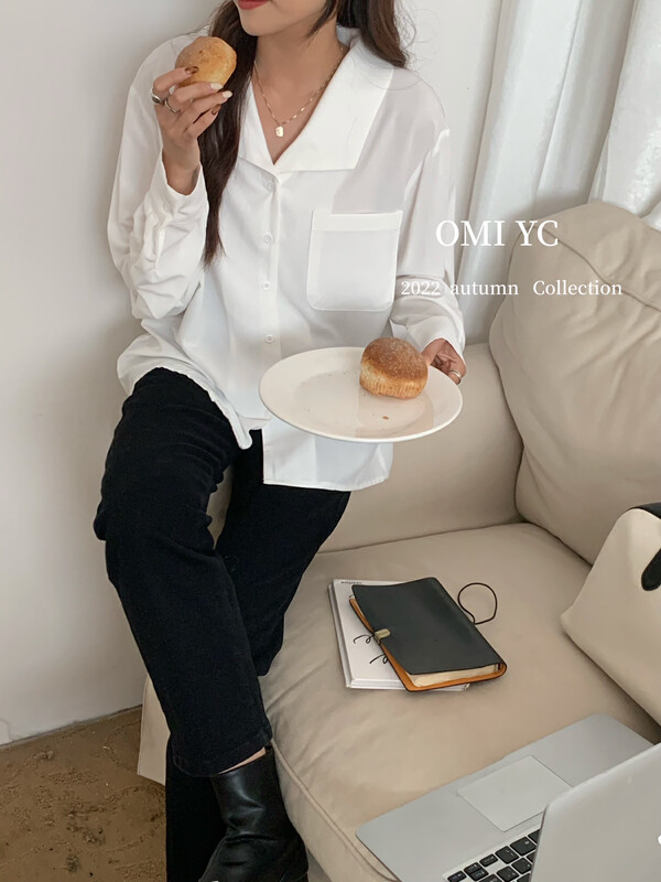 [O MI] Minimalist wind lapel shirt versatile fold wear essential 88220