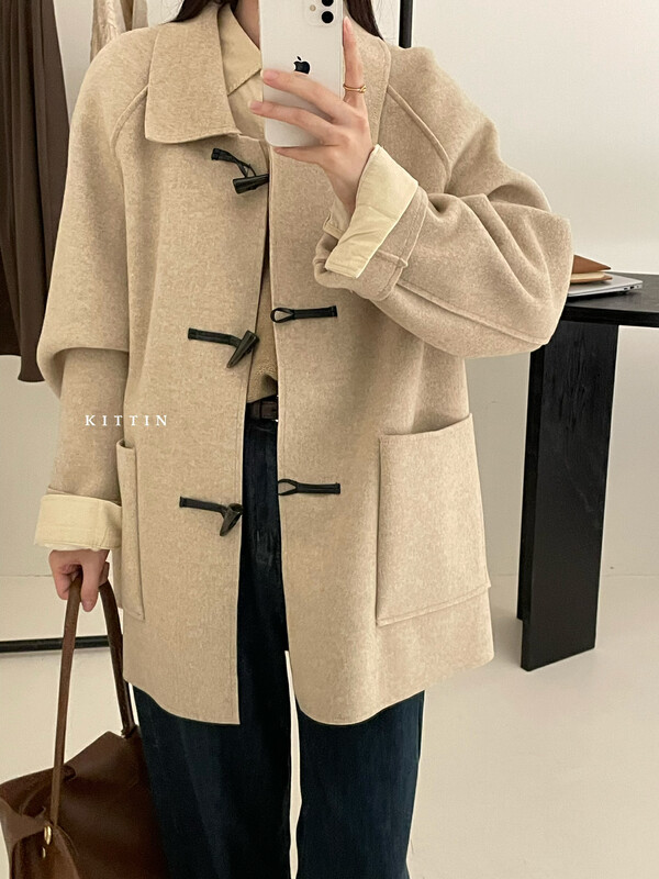 [KITTIN] Korean double-sided beef horn button coat 285 # FHX