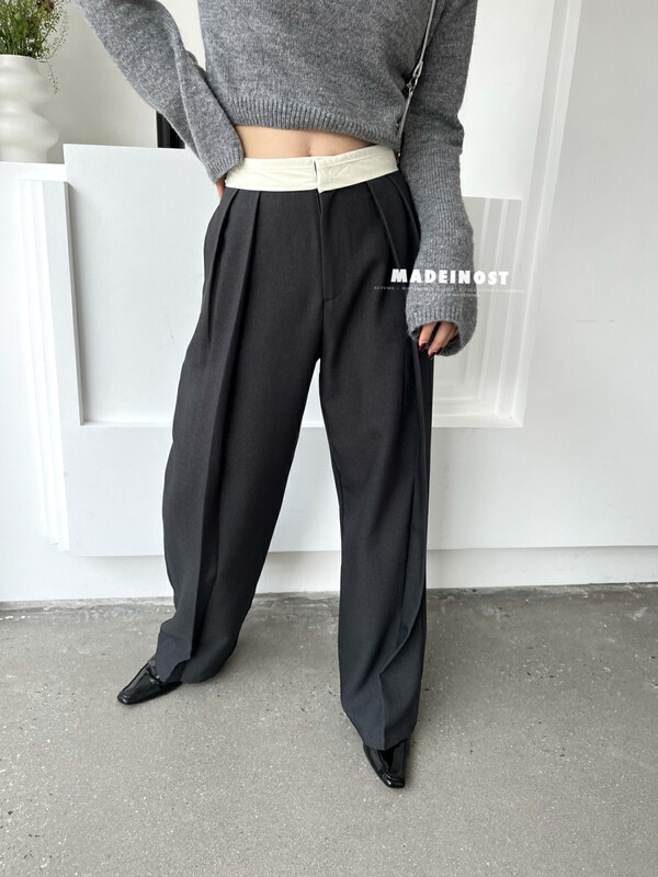 [Osha MADEINOST] Autumn new advanced waist head patchwork color wide leg pants 87215