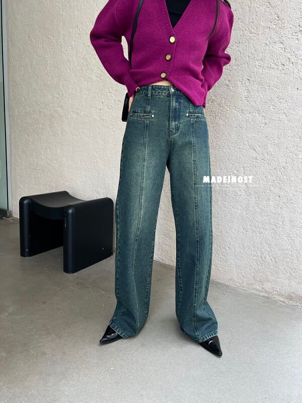 [Osha MADEINOST] Autumn / winter new retro do old design feeling wide leg jeans 87273