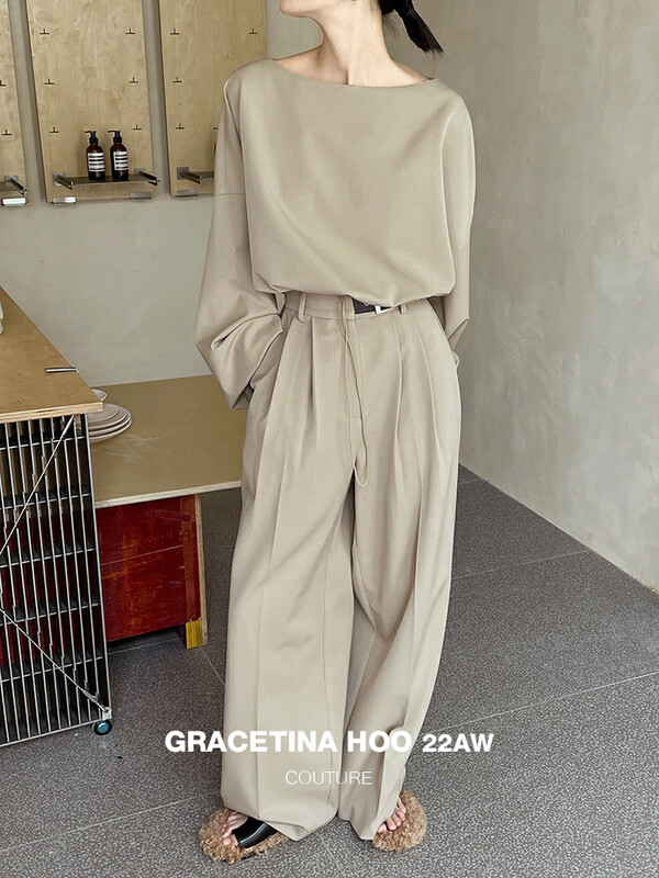 [GRACETINA HOO] Design sense side side buckle suit casual pants (specific texture belt modified leg type) K8306 # CQW