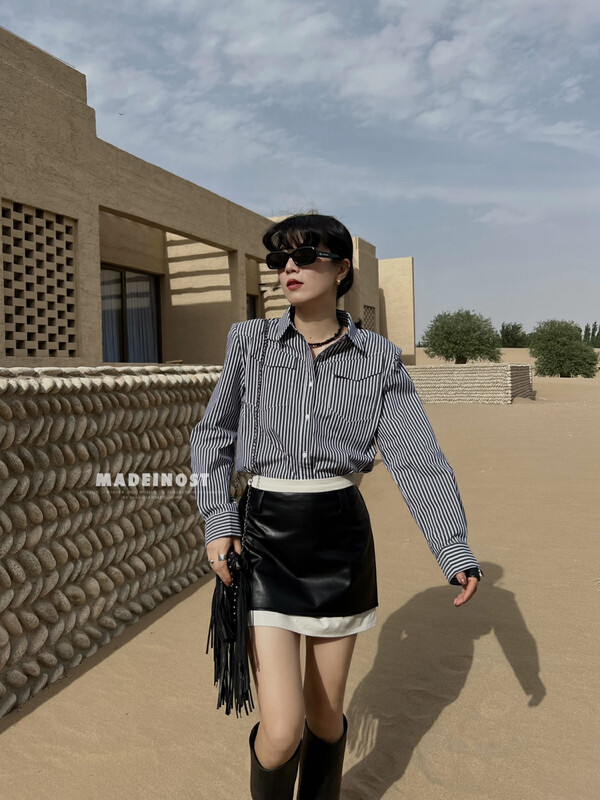 [Osha MADEINOST] Early Autumn Upper New Light European Stripe Shoulder Mad Shirt 87052