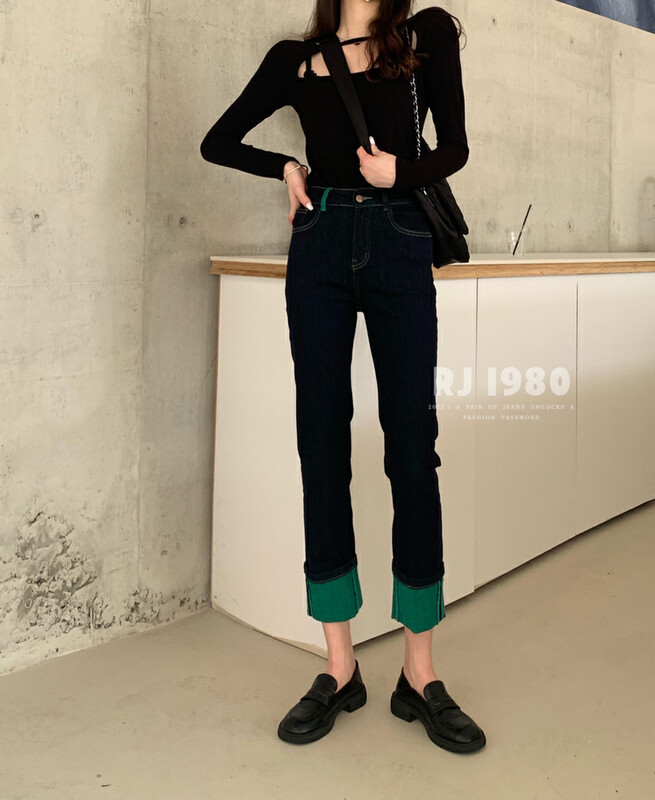 [1980] New autumn new style stylish patchwork color slim show thin straight tube jeans 2A65368