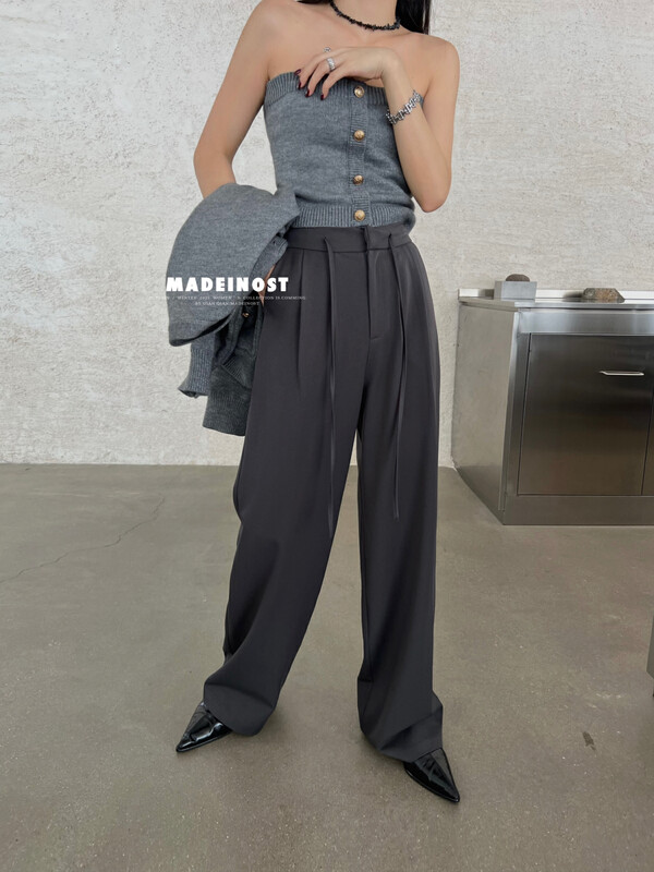 [Osha MADEINOST] Autumn new joker draw rope plus thick wide leg pants loose tight waist 87183