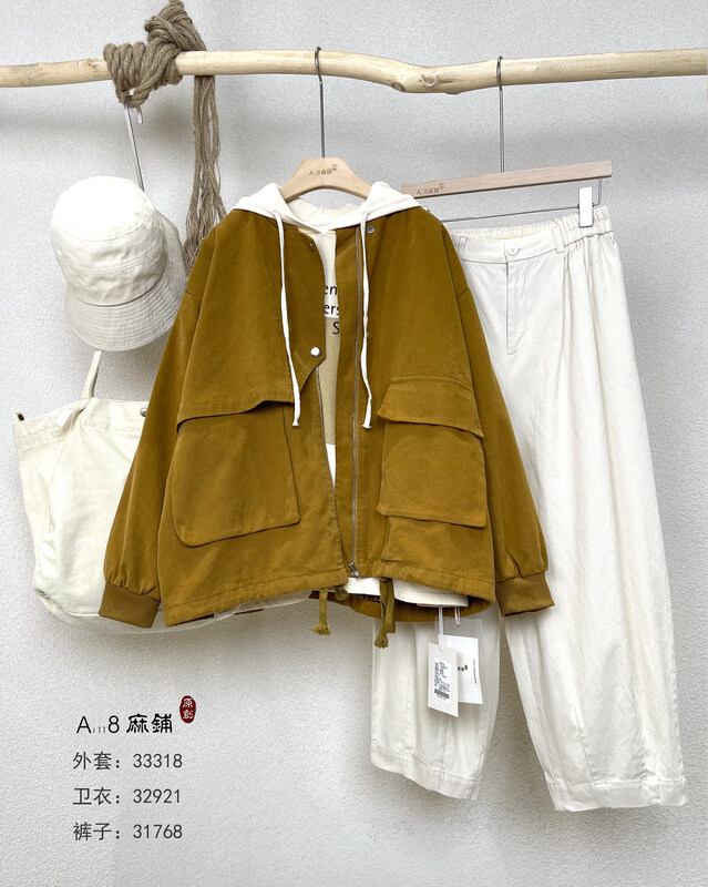 [Original Three Plain Clothes] Simple Casual Loose Plaid Short Coat 33318