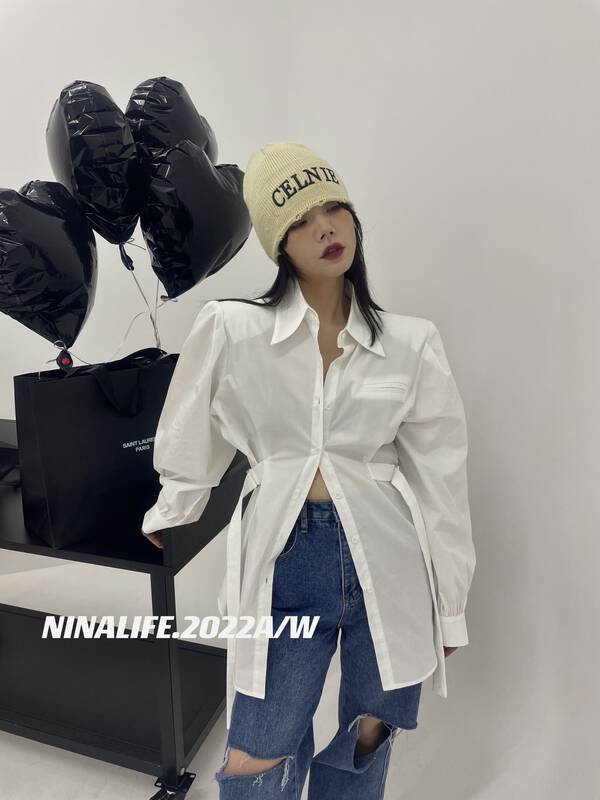 Early autumn on the new![NINA LIFE] Casual simple loose waist show thin design sense shirt 6221 # ZXL