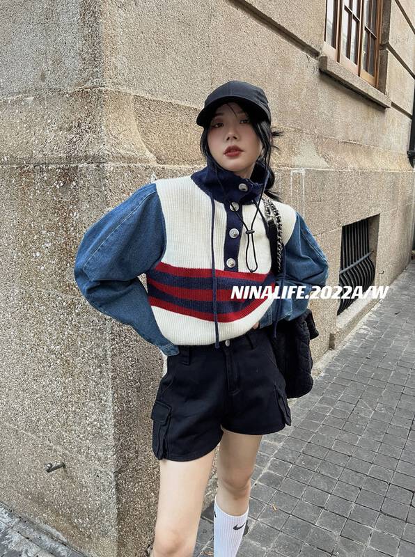 Autumn on the new![NINA LIFE] Splice Fashion Niche Warm Sweater YS1-3096 # ZXL