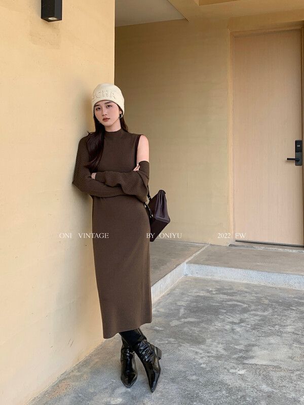[ONIVINTAGE Ernie] Temperament medium turtleneck woven vest dress dress OW224N6078