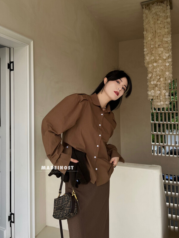 [Ousha MADEINOST] A new autumn style bubble sleeve cotton shirt 87155