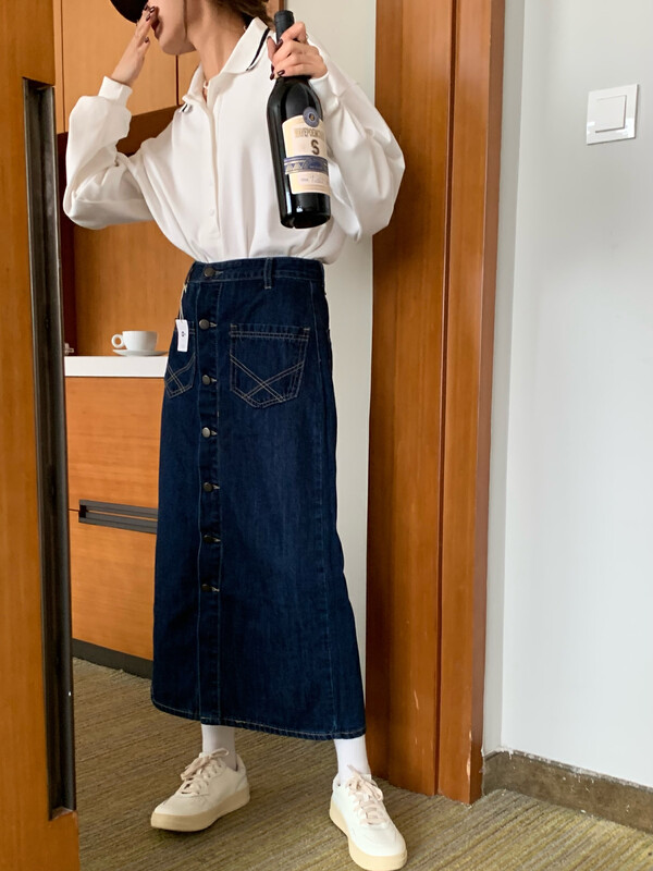 Autumn on the new![MEET ME] High waist shows thin casual denim dress 61315- # L