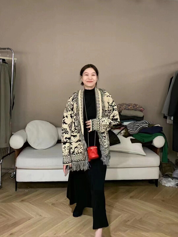New autumn style! [MI] Vintage landscape painting tassel knitted cardigan 1631 # PCZ
