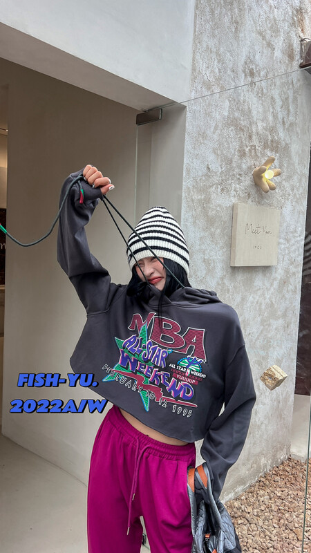[FISH YU] American vintage Spice Girl Cotton hooded hoodie 22605
