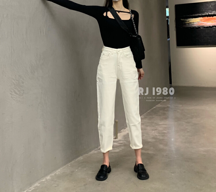 [1980] Hot style Korean version of the high waist comfortable joker little Harun jeans 65031