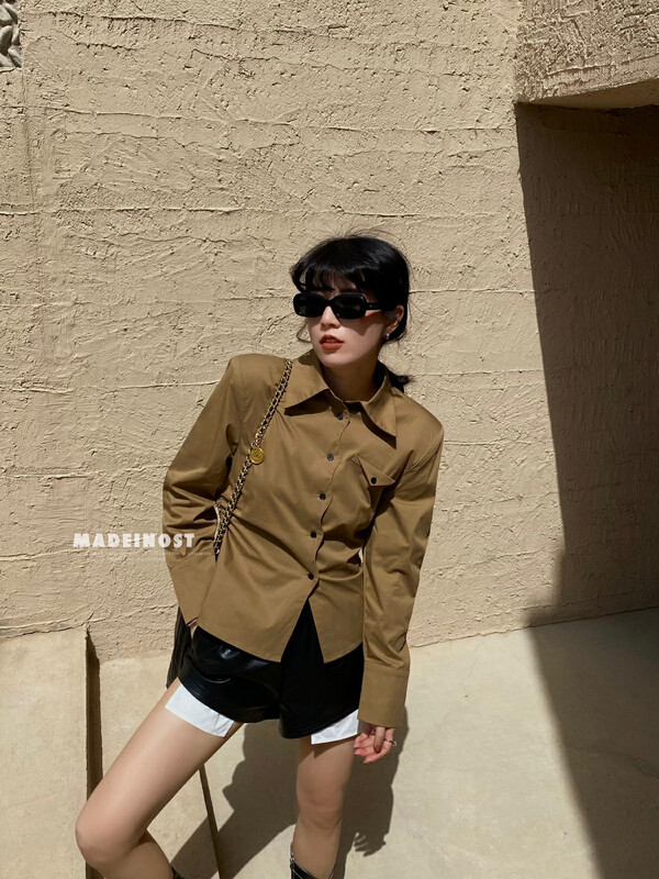 [Osha MADEINOST] Design sense irregular front vintage shirt 87055
