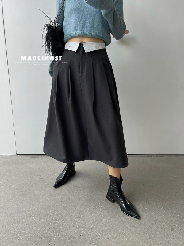 [Osha MADEINOST] Autumn new color patchwork waist A half skirt suit umbrella skirt 87221
