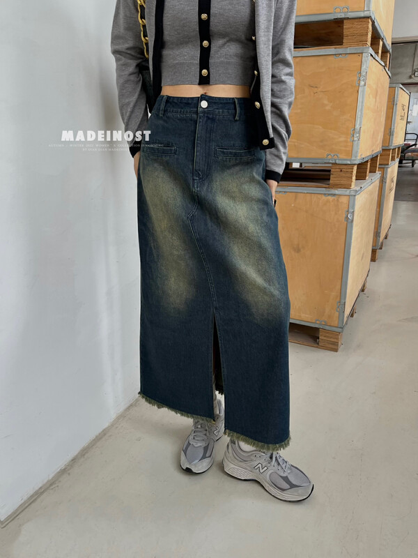 [Osha MADEINOST] Autumn new premium sense retro color edge denim dress do old 87121
