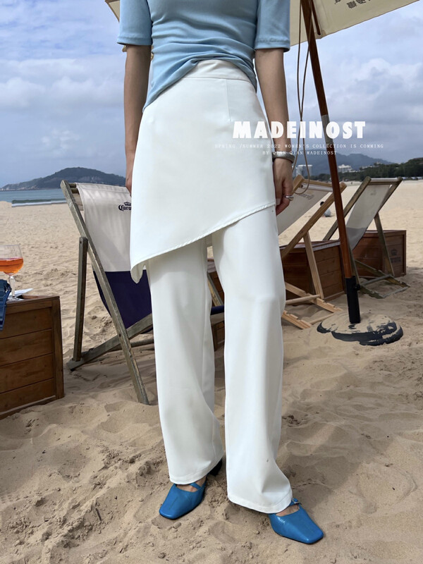 [Ousha MADEINOST] Two fake wide leg trousers with irregular design 86159 # LL