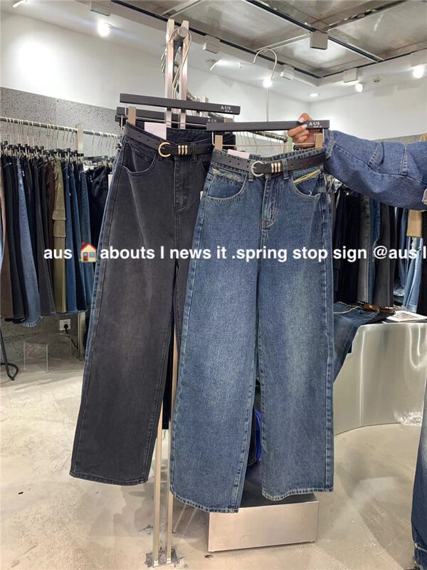 Autumn on the new![AUS] Casual high-waisted, loose, wide-leg jeans (with a belt) S105 # LSW