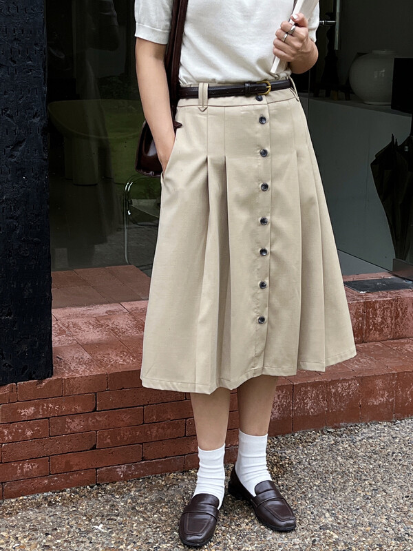 Autumn on the new![EVER TRUE] The Korean version of the fashion high-waist breasted pleated skirt (with a belt) 13201 # CLS