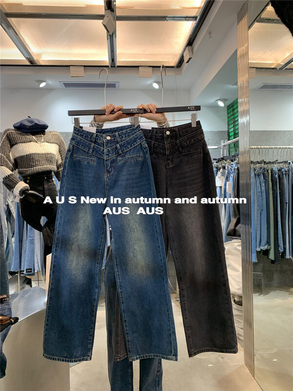 Winter on the new![AUS] Waist head design feel wide leg jeans YS2-G619 # LSW