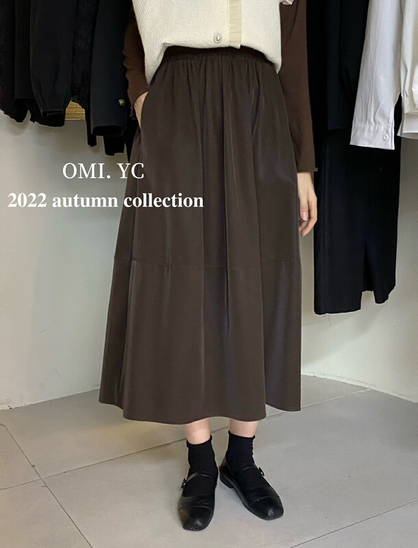 [O MI] Korean High Waist Slim Elastic Waist Skirt Leather Skirt YS8205