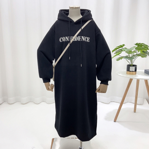 190g big sweater double layer hat South Korea chic autumn and winter simple casual dress Women's 22 new bathroom dress