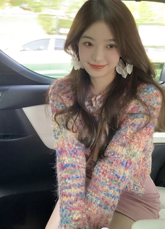 Winter on the new![Amanda] Gentle rainbow dots little fragrant wind breasted warm sweater 5251 # PCZ