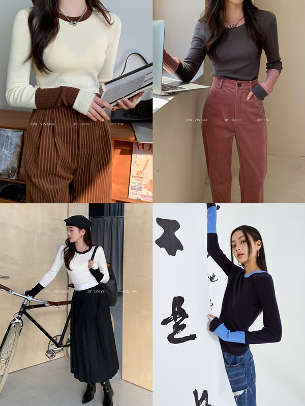 [ONIVINTAGE Ernie] bump color sleeve slim versatile sweater sweater OH226N6488