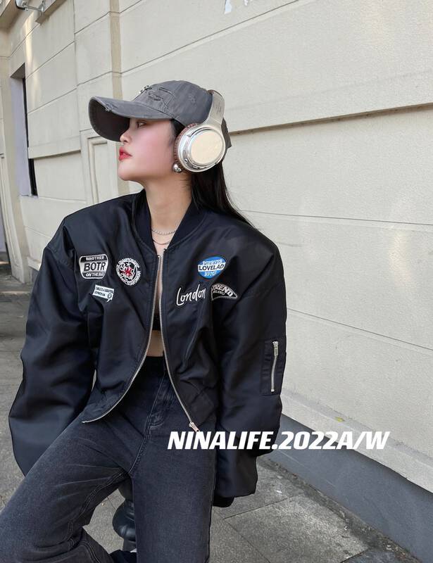 New autumn style! [NINA LIFE] Baseball suit zipper label design short coat 6359 # ZXL