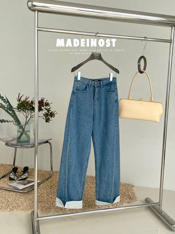 Original price 84.60! [Ousha MADEINOST] Retro side slit panel flanging jeans YS1-N701