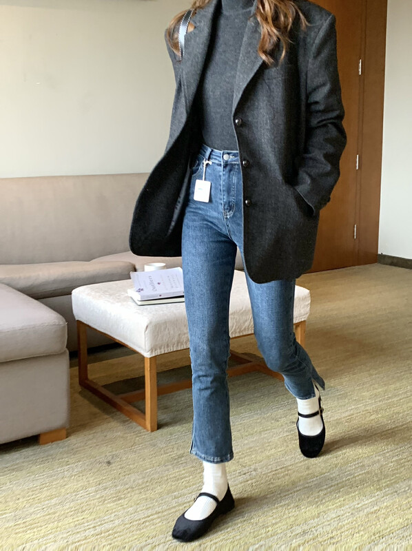 Early autumn on the new![MEET ME] Slit design sense elastic jeans 61363 # L