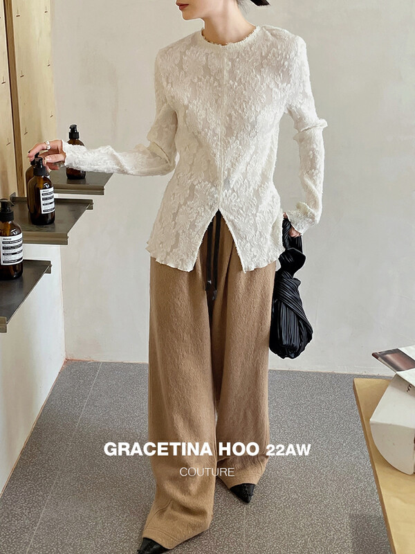 [GRACETINA HOO] Muscle texture feel tight waist straight tube casual pants 50 wool K9299