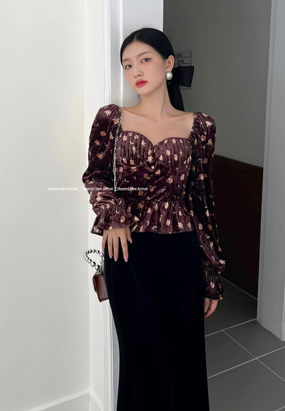 Autumn on the new![YOOMINI] floral square collar temperament shirt Q16162-SW # WPL