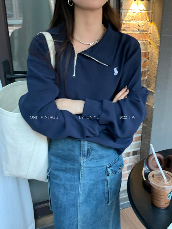 [ONIVINTAGE Ernie] Half open collar zipper design loose hoodie hoodie OH222Y4768