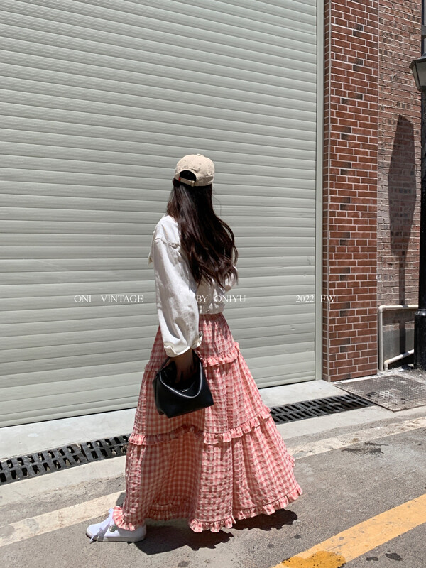 [ONIVINTAGE Ernie] Foreign style shows thin high waist plaid skirt skirt UH224D5736