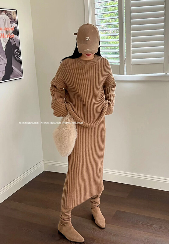 Autumn on the new![YOOMINI] Round neck loose knit sweater + slim skirt set Q13700-S # WPL