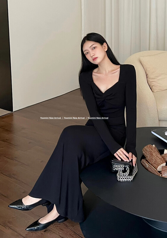 Autumn on the new![YOOMINI] Temperament close waist show thin dress Q16287-K # WPL