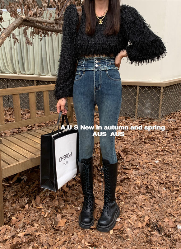 New autumn style! [AUS] High waist fashionable small leg jeans S103A # LSW