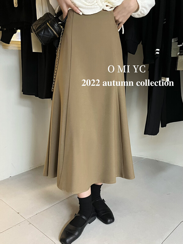 [O MI] Autumn and winter versatile must-have big swing fish tail anti-wrinkle suit material skirt texture is super good 55719