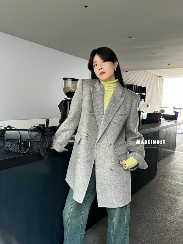 [Osha MADEINOST] Autumn and winter new two-color wool medium and long handmade coat double-sided cashmere 87267