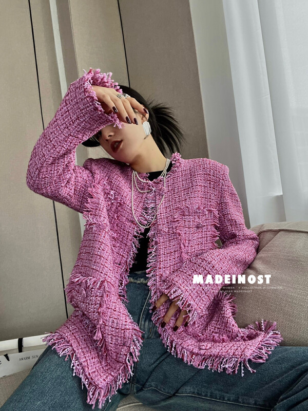 [Ousha MADEINOST] New style high-class heavy industry small fragrant tassel coat suit in autumn 87202