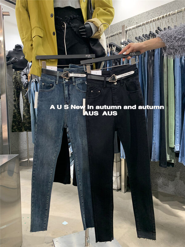 Winter on the new![AUS] Irregular waist fashion show skinny jeans (with a belt) S127A # LSW
