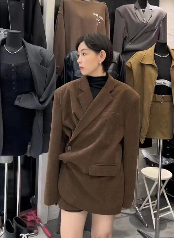 Autumn and winter new style! [Yan Zhen] Temperament corduroy bias button suit 97666 # PCZ