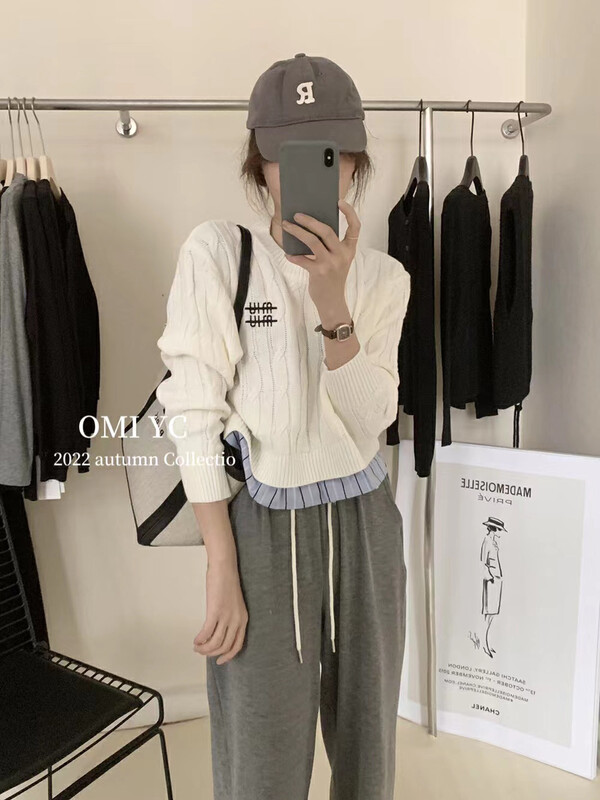 New winter style! [O MI] Twist fake two Korean version versatile warm sweaters 23521 # FHX