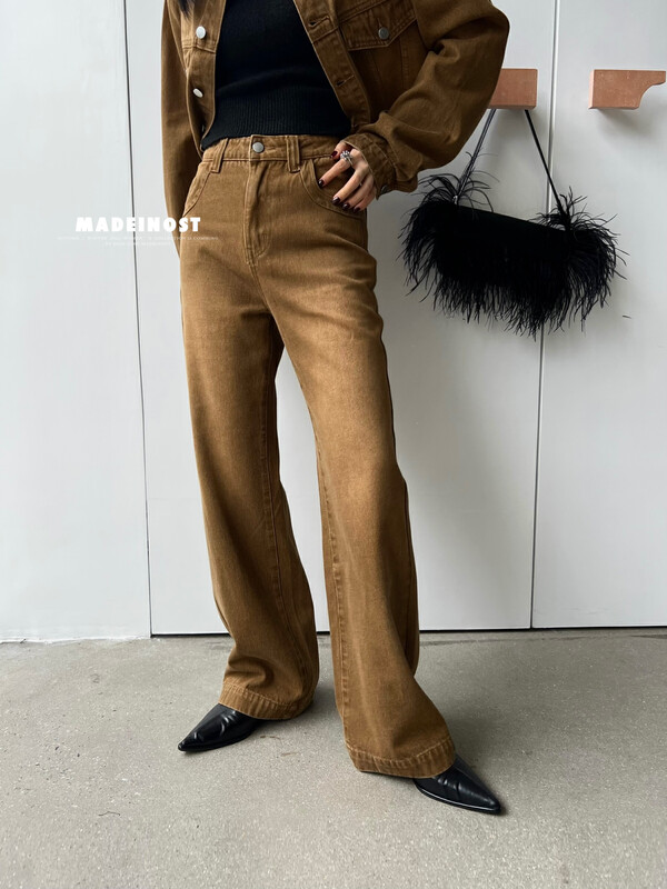 [Osha MADEINOST] Autumn new vintage do old recommended jeans coffee color 87179